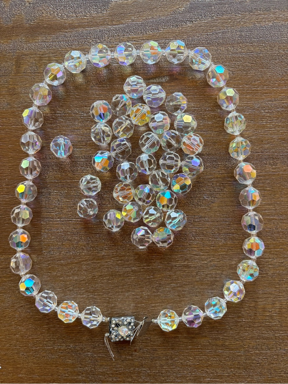 Vintage Aurora Borealis Crystal Bead Necklace & set of earring.